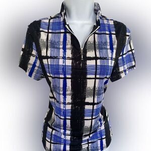 DKNY Golf Quarter Zip Top - S black white blue , polyester spandex , NWOT